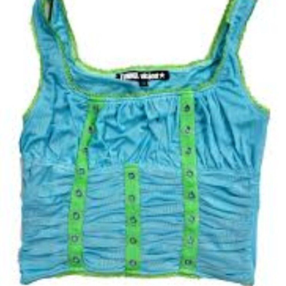 Like New! Tunnel Vision Smocked Stylish Blue and Green Top in Size XL